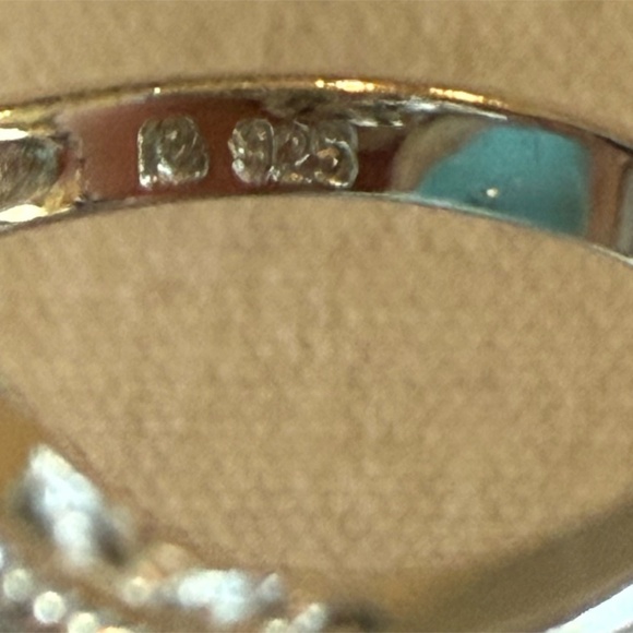 Vintage Sterling Silver Statement Ring Sapphire Blue & Clear CZ  Size 8 - Picture 3 of 5